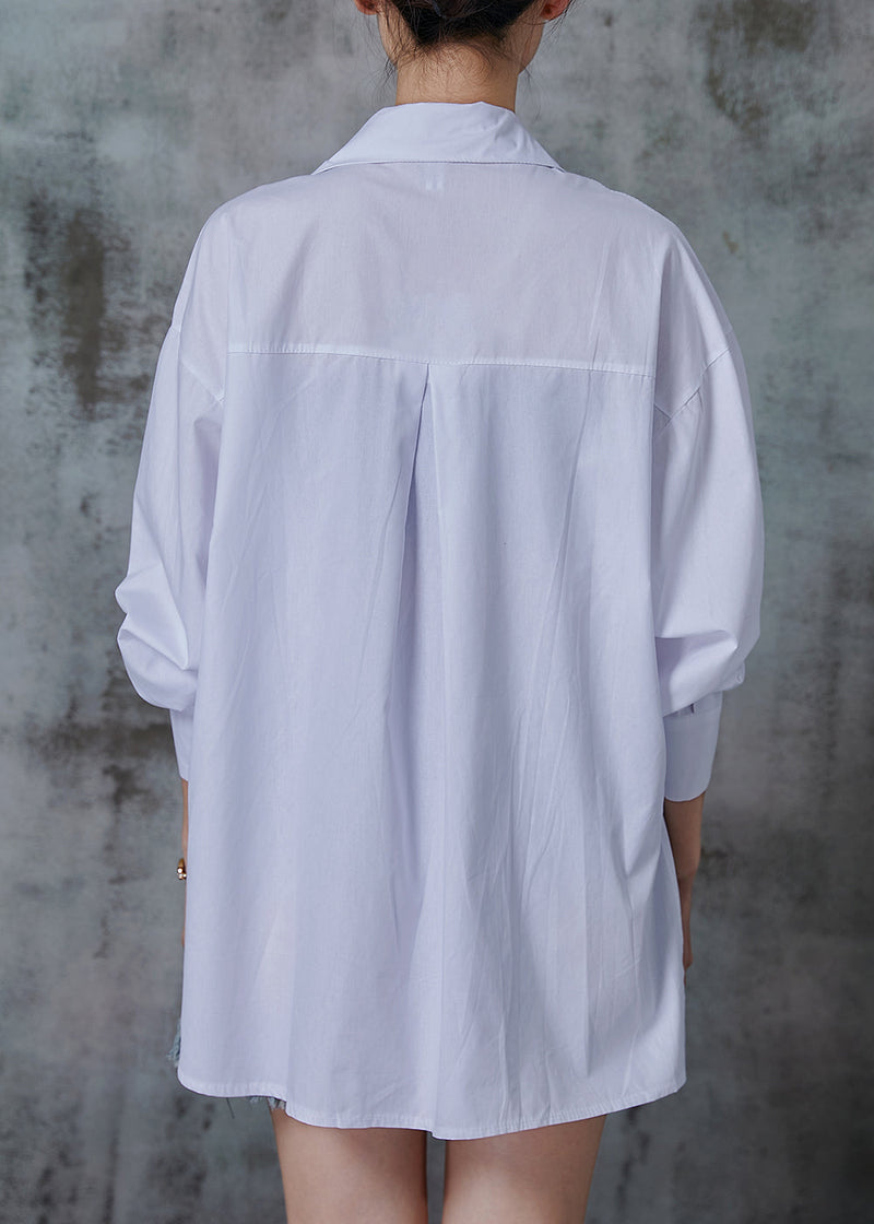 White Asymmetrical Oversized Cotton Blouses Fall