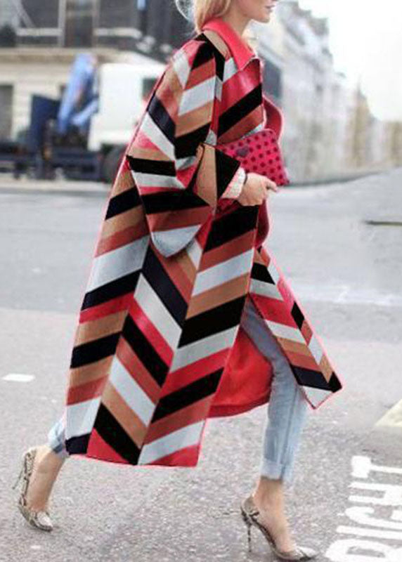 Street Rose Peter Pan Collar Print Patchwork Fall Long Sleeve Coat