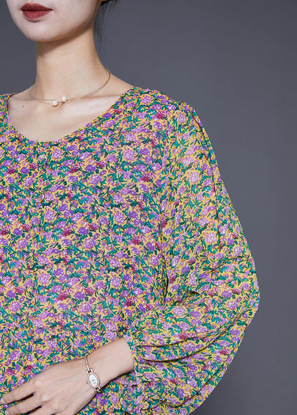 Print Tie Waist Chiffon Holiday Dress Bracelet Sleeve
