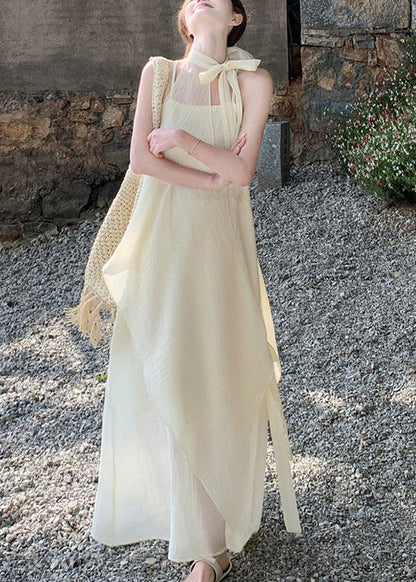 Beige Asymmetrical Chiffon Halter Dresses Summer