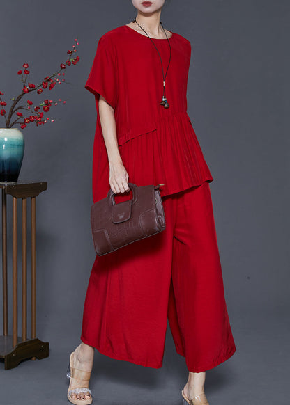 Modern Red Oversized Patchwork Cotton Sets 2 Pieces Summer