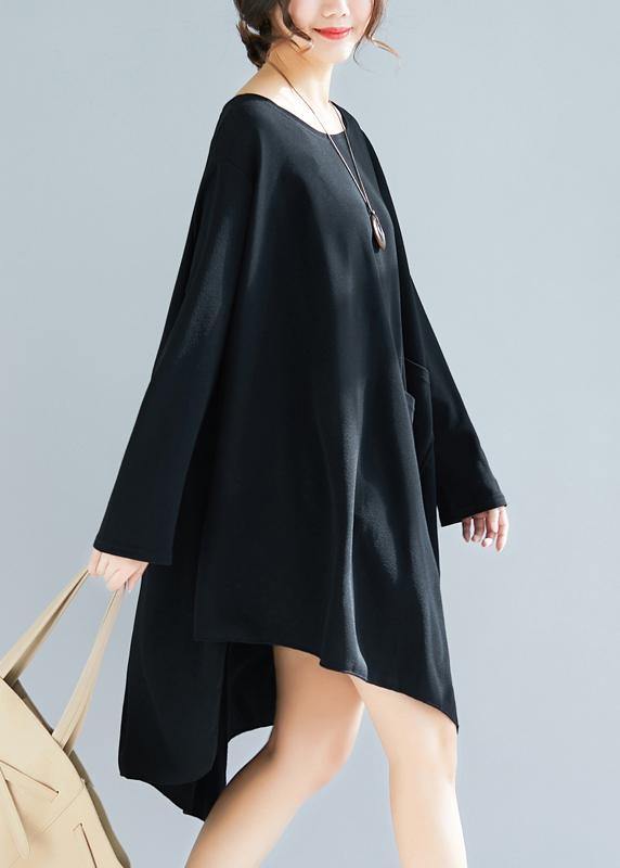 Natural O Neck Asymmetric Tunic Dress Fabrics Black Maxi Dresses