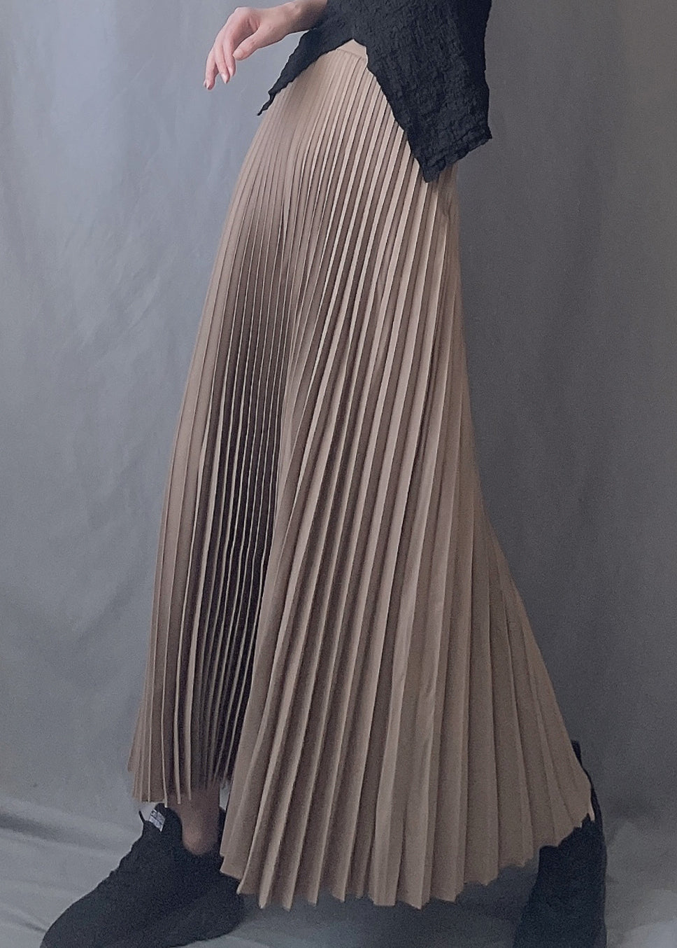 Art Chocolate Wrinkled Elastic Waist a Line Skirts Spring