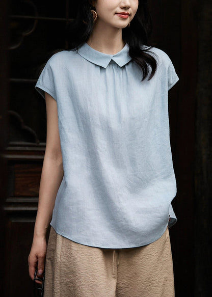 Loose White Peter Pan Collar Button Linen Shirt Summer