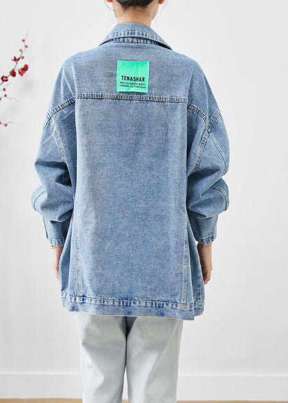 Blue Oversized Applique Denim Jacket Fall