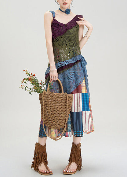 Hollow Knitted Asymmetrical Suspender and Skirt Set Summer