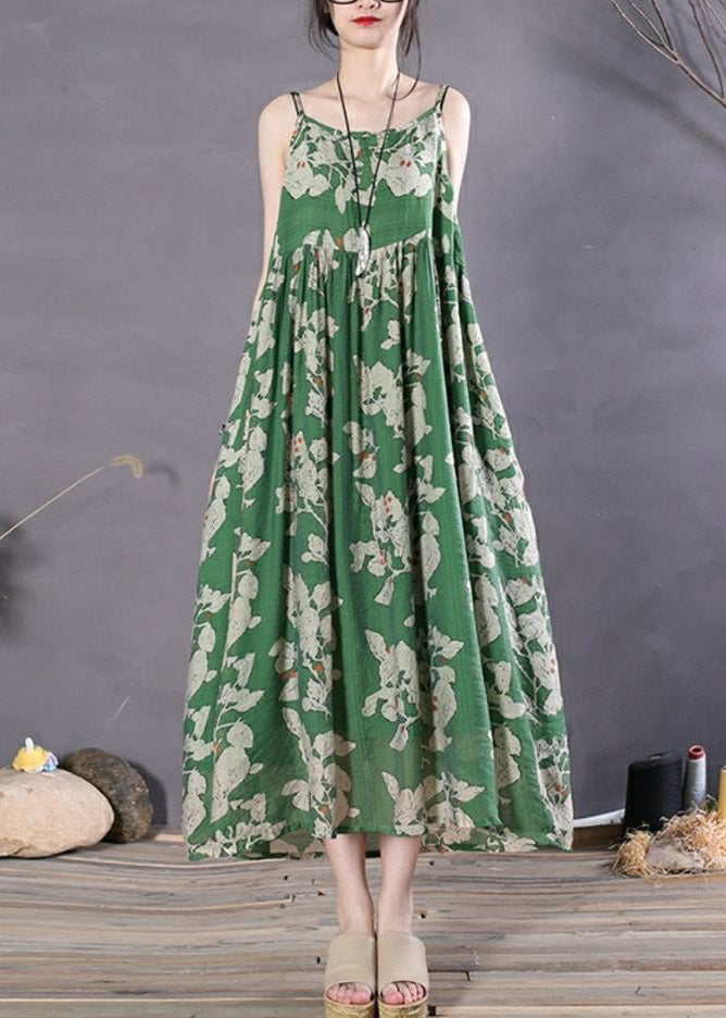Black Print Wrinkled Spaghetti Strap Long Dress Sleeveless