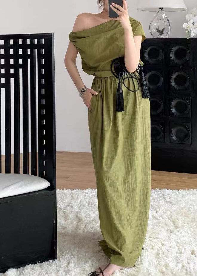 Fine Green Cold Shoulder Cotton Two Pieces Set Summer