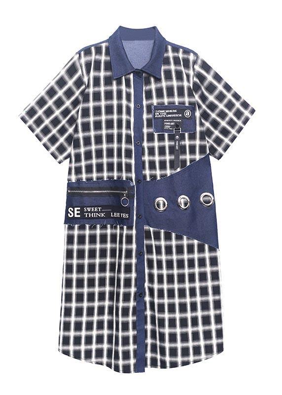 Blue Plaid Patchwork Peter Pan Collar Summer Cotton Dress