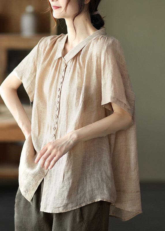 Orange Peter Pan Collar Pockets Patchwork Ramie Cardigan