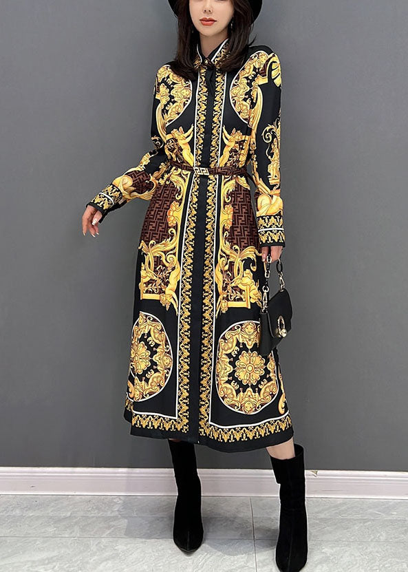 Yellow Print Peter Pan Collar Cotton Shirt Dresses Fall