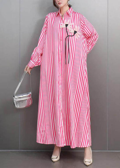 Pink Peter Pan Collar Maxi Dress Lantern Sleeve