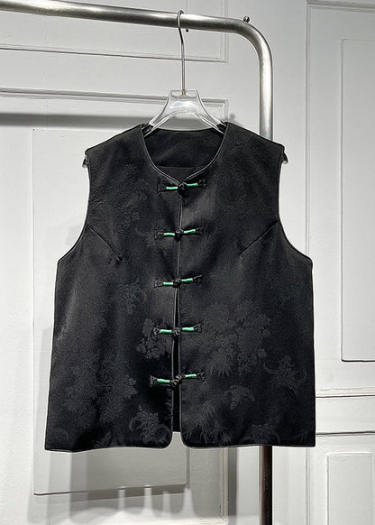 Mandarin Collar Black O-neck Button Waistcoat Spring