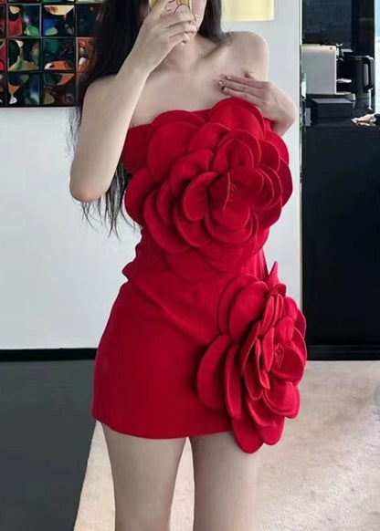 Red Bustier Mid Dress Sleeveles
