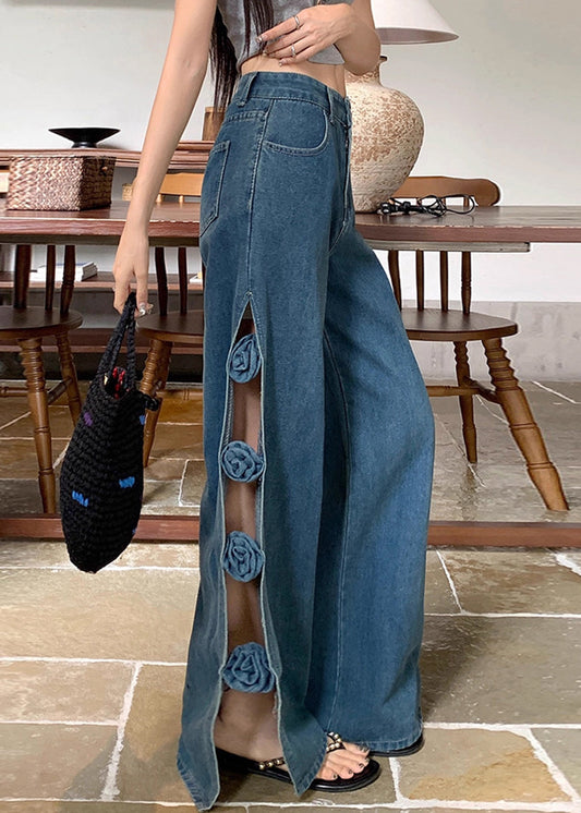 Original Design Blue Hollow Out Denim Pants Fall