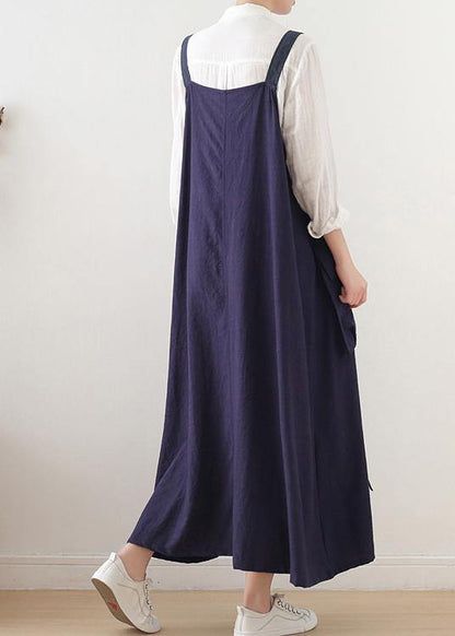 Spring Summer Cotton Skirt Blue Loose Large Sleeveless Dress