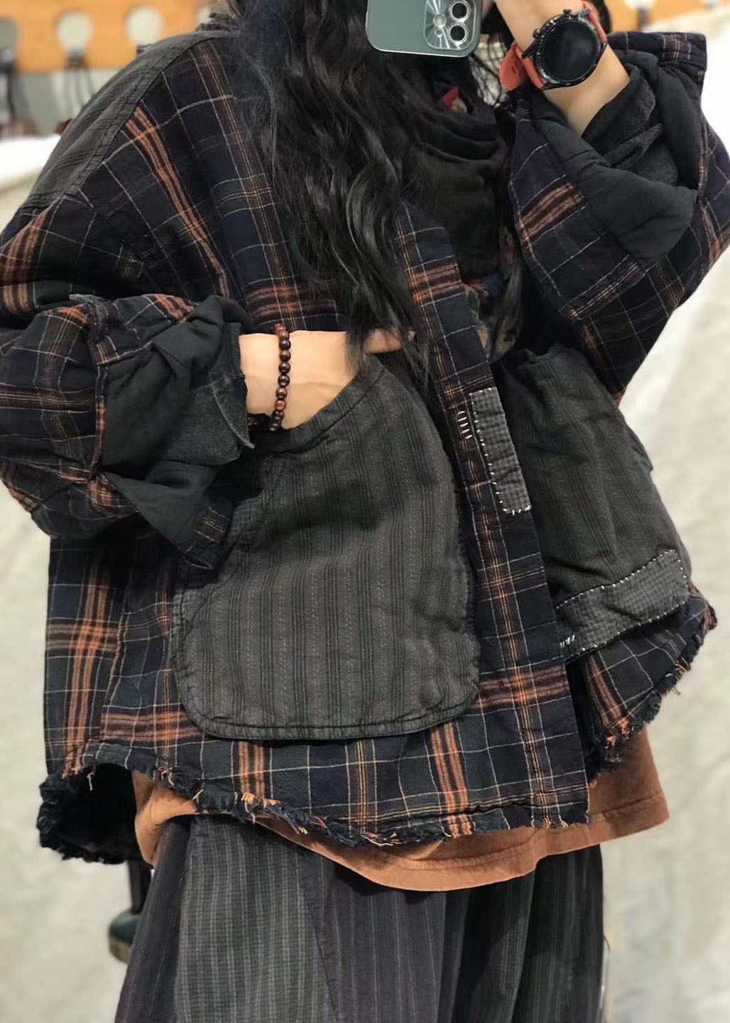 Black Pockets Peter Pan Collar Plaid Patchwork Coats Spring