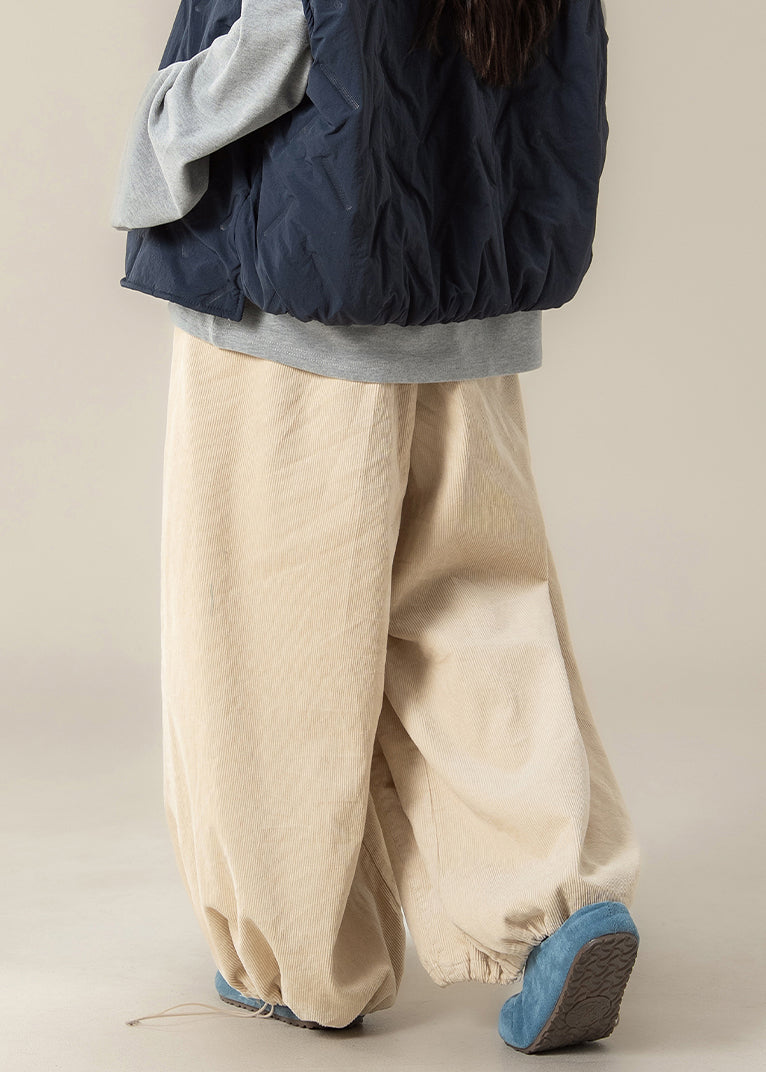 Apricot Drawstring High Waist Cotton Beam Pants Fall