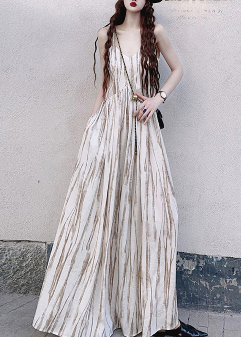 Apricot Striped Exra Large Hem Cotton Vacation Dresses Summer