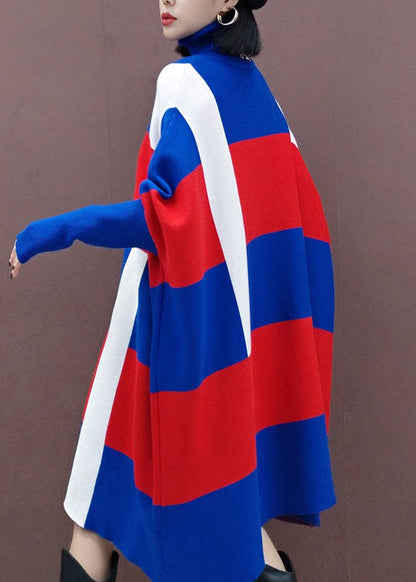Blue Red Turtle Neck Knit Dress Spring