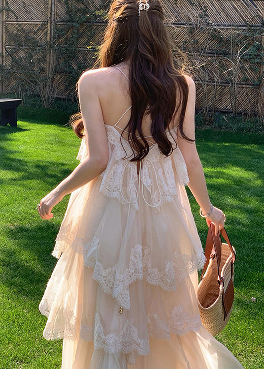 White Exra Large Hem Patchwork Lace Sundress Summer