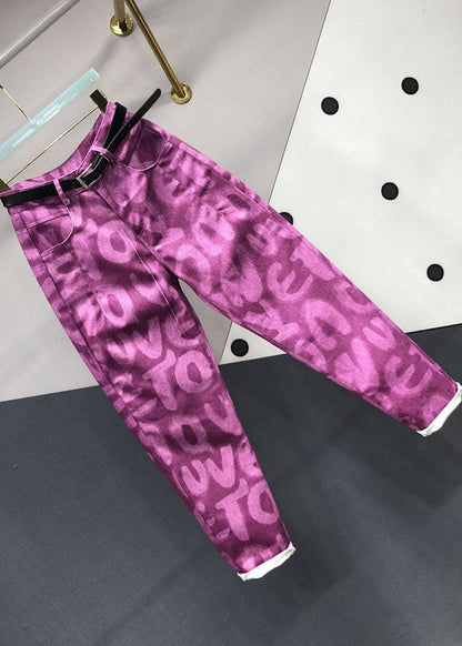 Green Pockets Graphic Print Jeans Fall