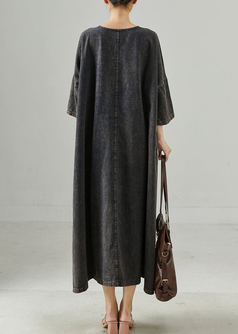 Black Oversized Pockets Denim Holiday Dress Spring
