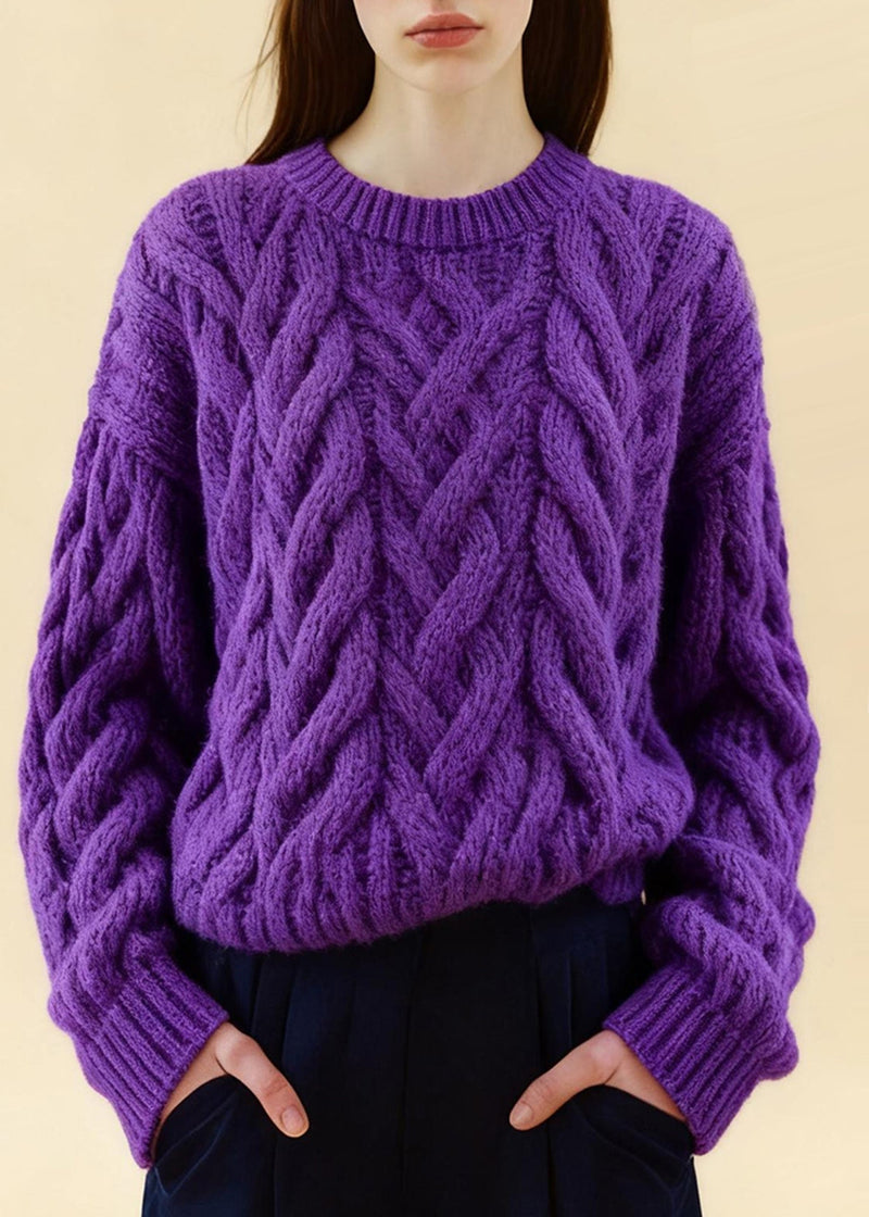 Purple Oversized Cozy Cable Knit Sweaters Winter