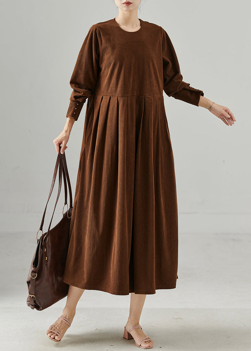 Chocolate Oversized Corduroy Maxi Dresses Fall