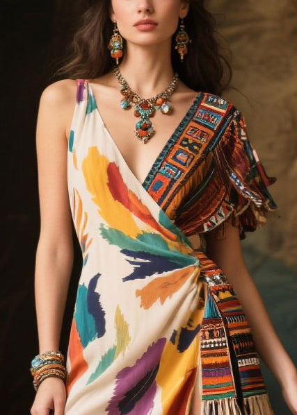 Asymmetrical Design Tasseled Chiffon Ankle Dress Summer