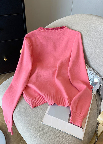 Pink Embroidered Sequins Cotton Knit Cardigans Fall