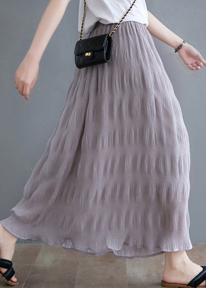 Grey Cotton a Line Skirts Elastic Waist Wrinkled Summer