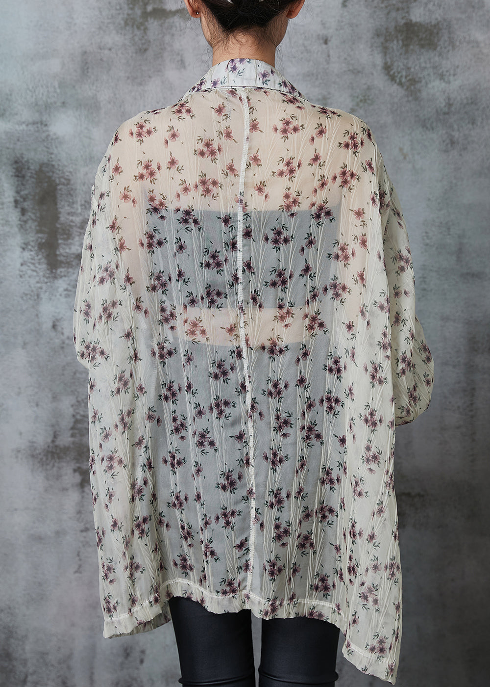 Apricot Print Chiffon Upf 50+ Cardigan Oversized Summer