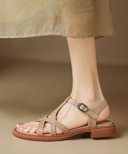 Caramel Hollow Out Splicing Walking Sandals Peep Toe