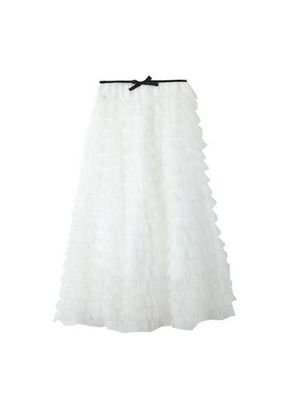 Boutique White Ruffled Layered Patchwork Tulle Skirts Fall