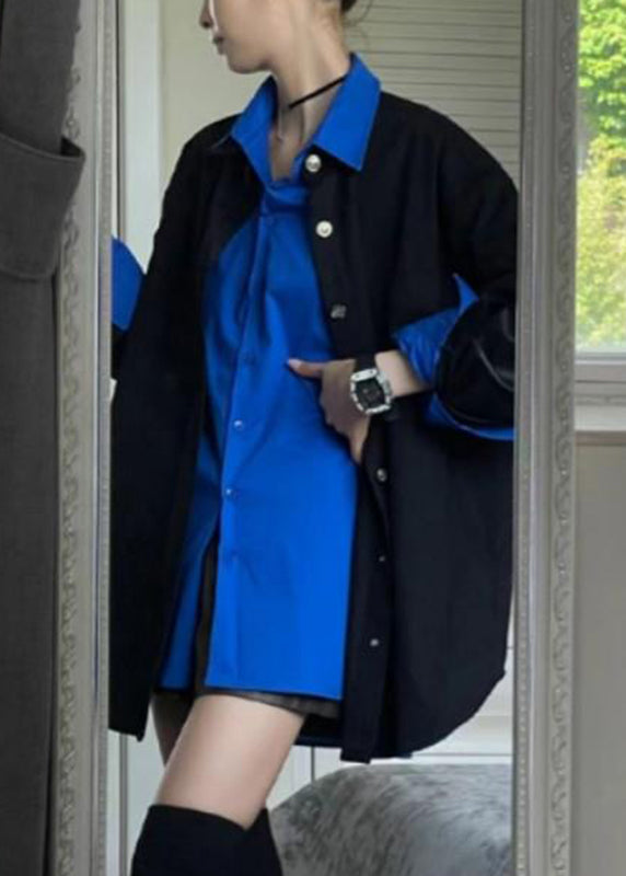 New Butto Black Coats and Blue Shirt Two Piece Set Spring