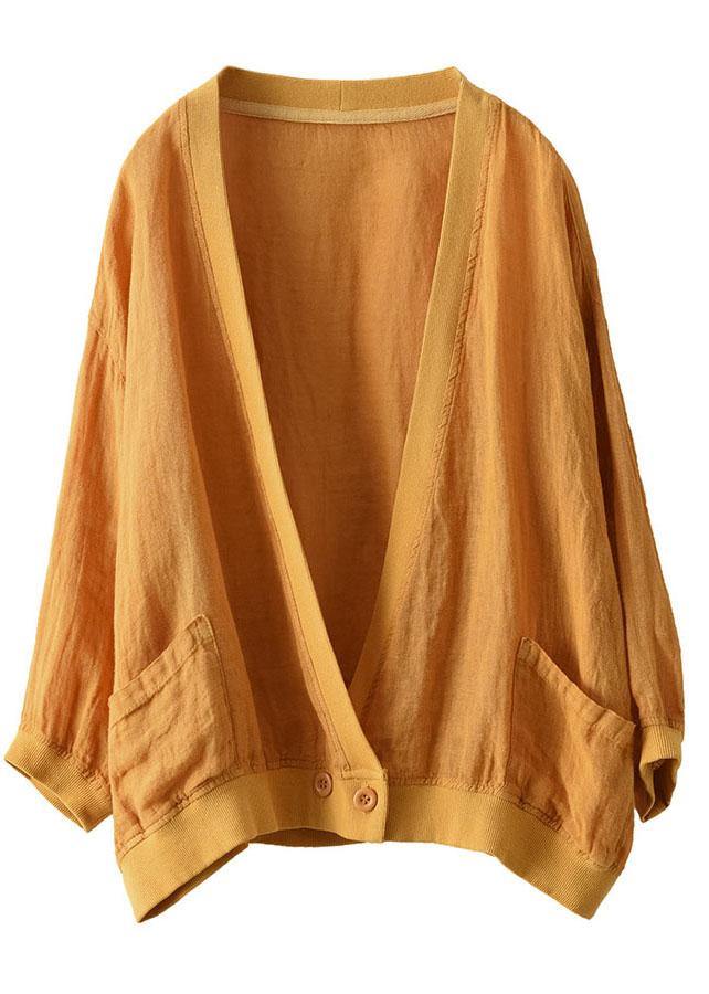 Yellow Patchwork Pockets Fall Button Long Sleeve Shirt Tops
