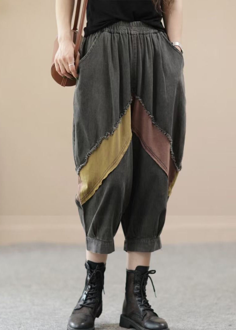 Blue O Neck Patchwork Denim 2 Piece Outfit Summer