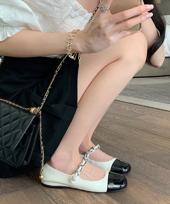 Splicing Flat Feet Shoes Silver Faux Leather Buckle Strap