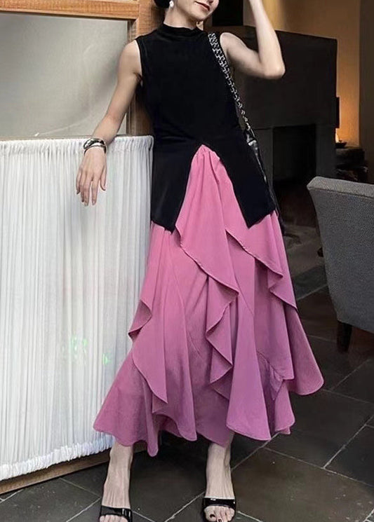 French Black Tops and Ruffled Skirts Two Pieces Summer
