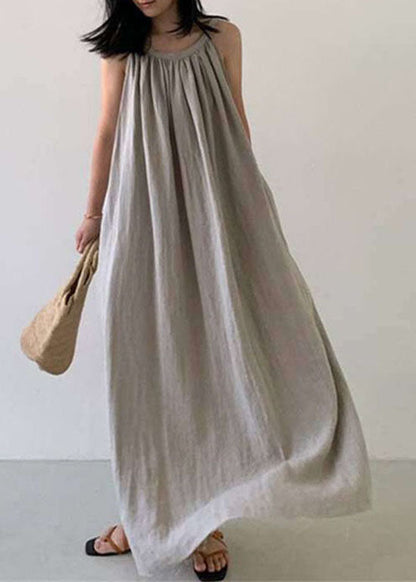Diy Beige Cold Shoulder Linen Dress Sleeveless