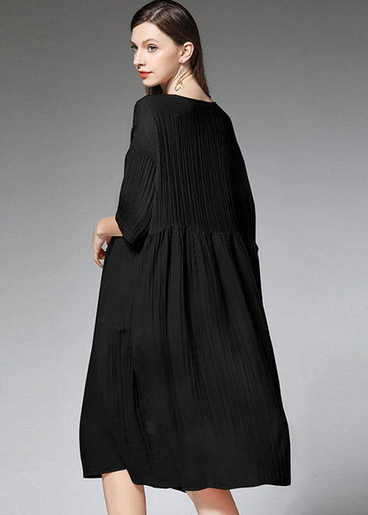 Black O-neck Patchwork Summer Dresses