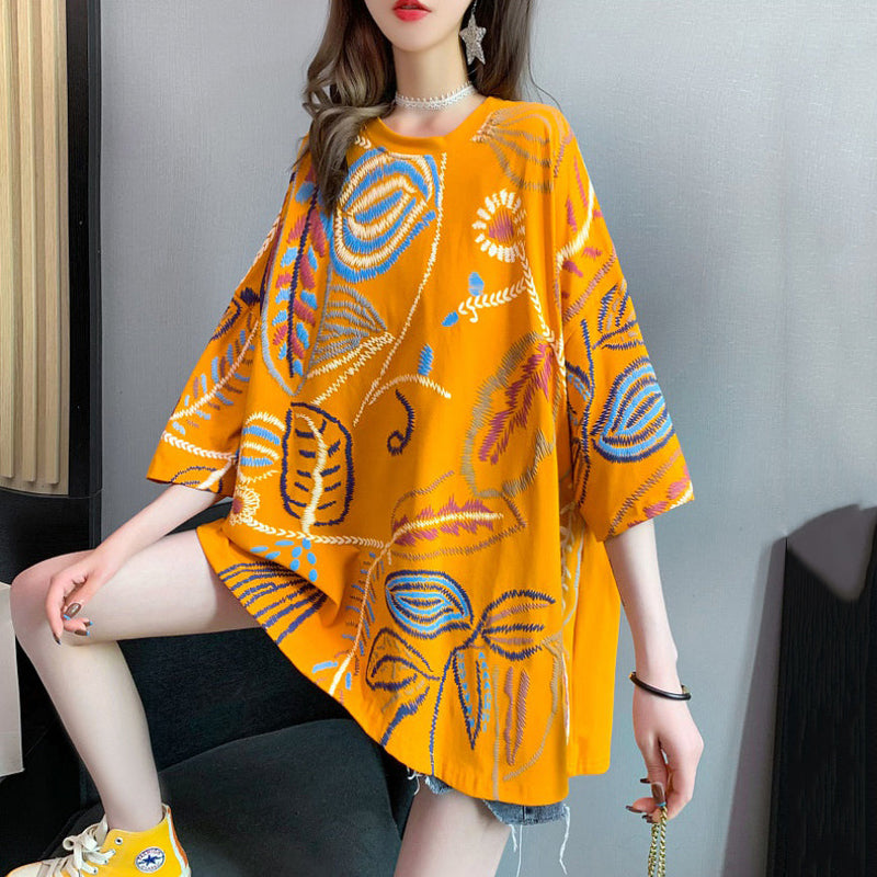 Yellow O-neck Cozy T Shirt Summer