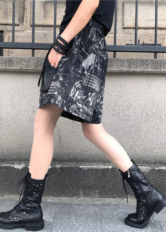 Print Patchwork High Waist Sashes Denim Shorts Spring