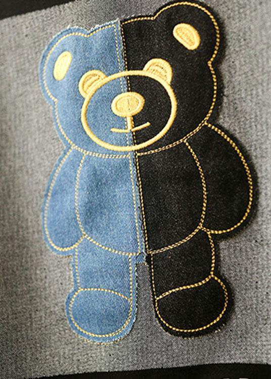 Black Patchwork Denim Print Fall Sweatshirts