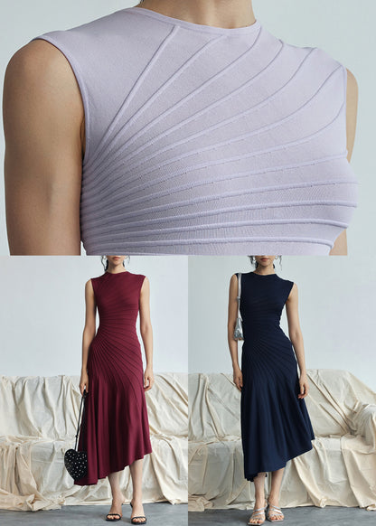 Red Asymmetrical Striped Cotton Long Dresses Sleeveless
