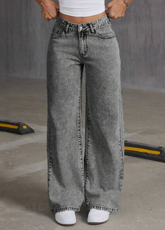 Grey High Waist Wide Leg Denim Pant