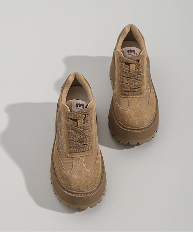 Comfortable Khaki Suede Cross Strap Platform