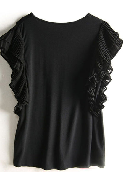 Slim Fit Black O-neck Patchwork T Shirt Short Sleeve