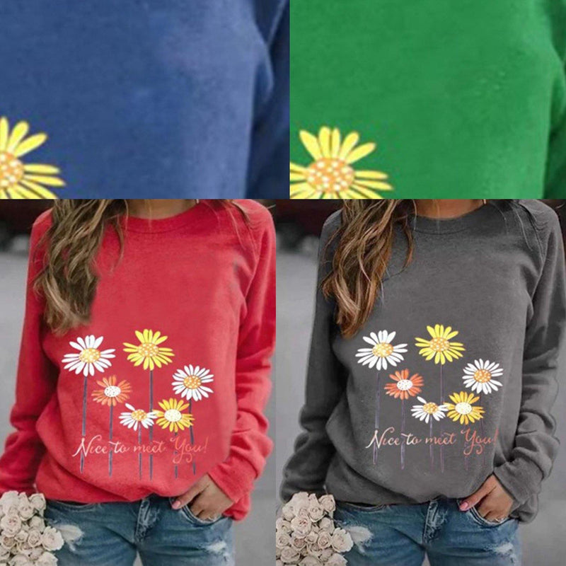 Nice to Meet You' & Daisy Print Sweatshirt